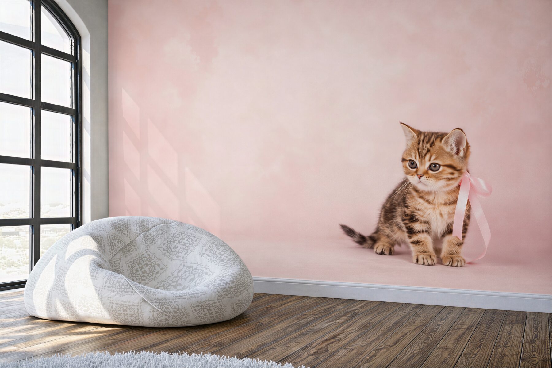 Fototapeta Kotek z różową kokardką ?v23